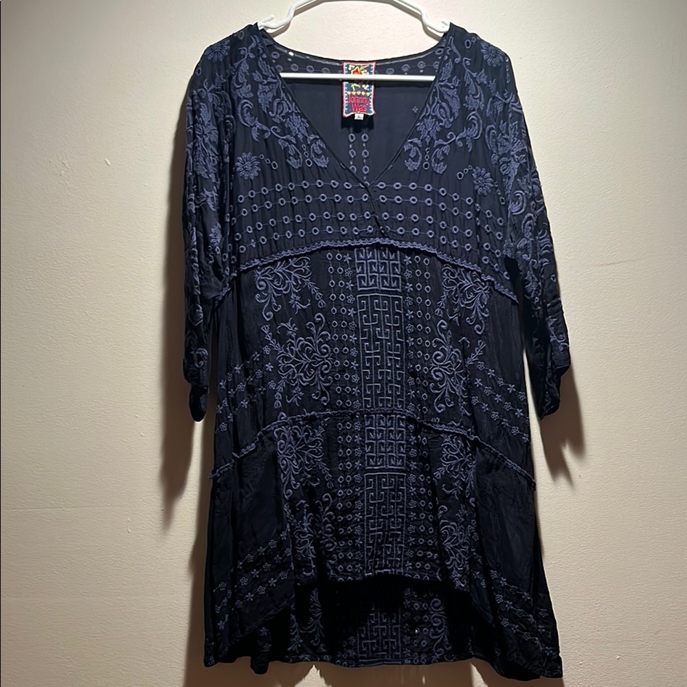 EUC - Johnny Was midnight blue tunic. Size L.